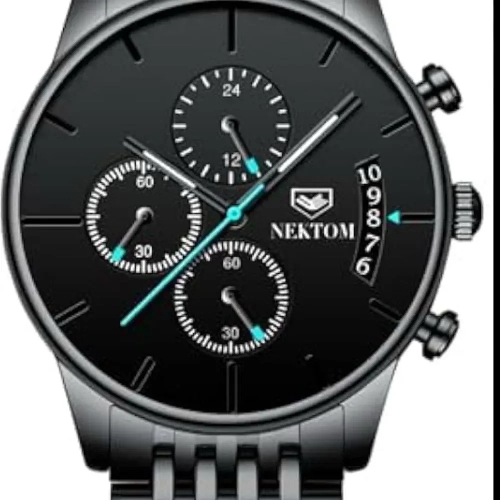 Nektom men's stainless steel quartz chronograph watch